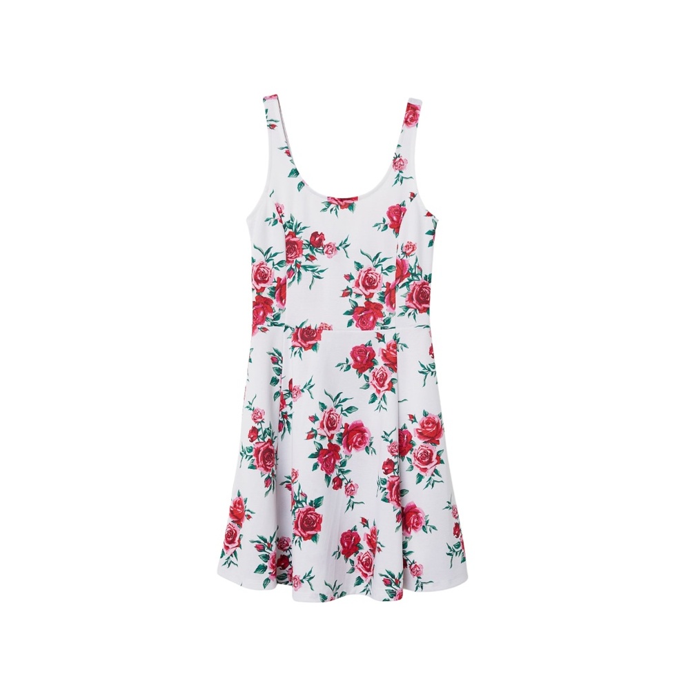 Coquette Soft Girl Dress White Rose Floral Mini Skater Fit & Flare Size 12 H&M